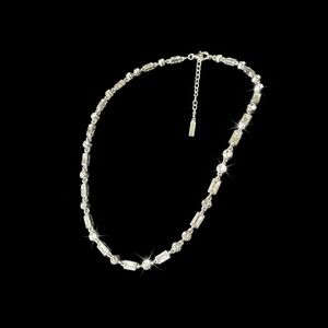 Napier Silver Tone Textured Rectangle Bead Necklace Modern Geometric Chain